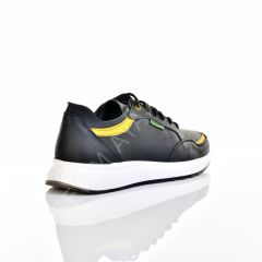 ERKEK HAKİKİ DERİ SİYAH SARI PARÇALI SNEAKER AYAKKABI