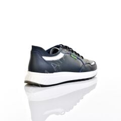 ERKEK HAKİKİ DERİ LACİVERT BEYAZ PARÇALI SNEAKER AYAKKABI
