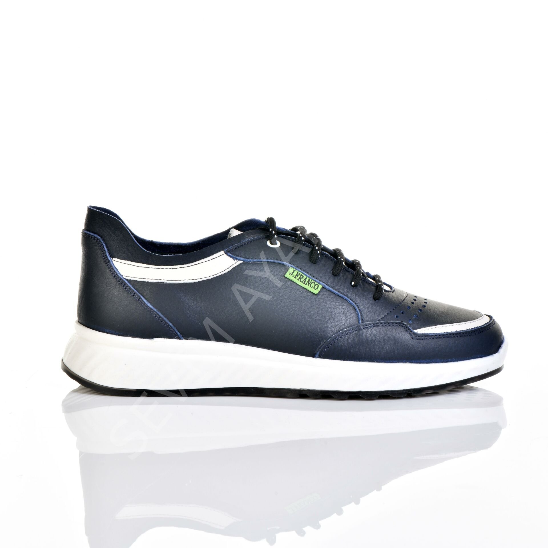 ERKEK HAKİKİ DERİ LACİVERT BEYAZ PARÇALI SNEAKER AYAKKABI
