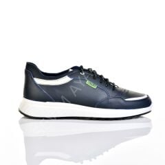 ERKEK HAKİKİ DERİ LACİVERT BEYAZ PARÇALI SNEAKER AYAKKABI