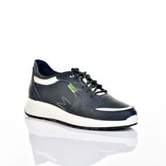 ERKEK HAKİKİ DERİ LACİVERT BEYAZ PARÇALI SNEAKER AYAKKABI