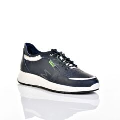 ERKEK HAKİKİ DERİ LACİVERT BEYAZ PARÇALI SNEAKER AYAKKABI